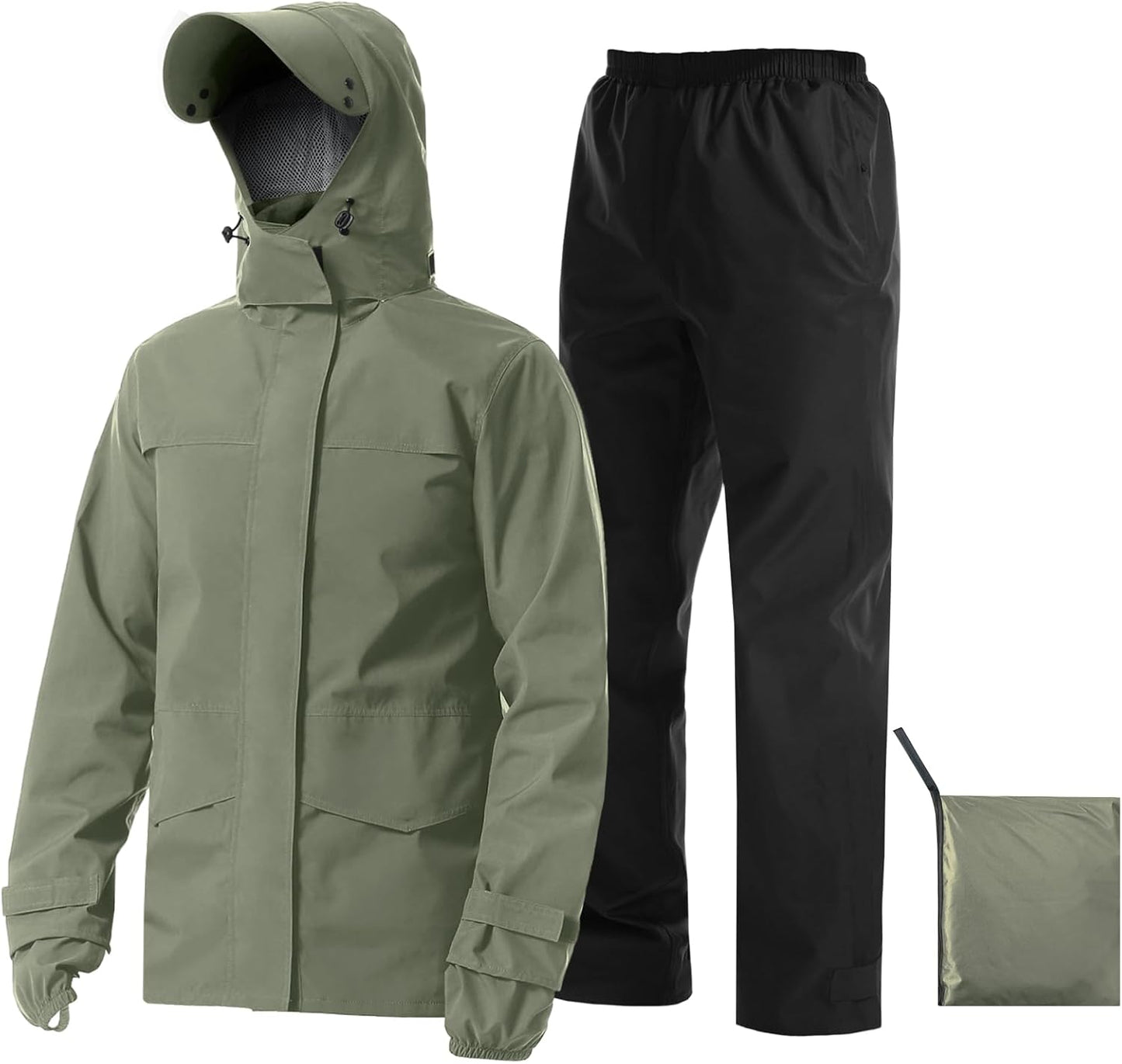 Rain Suit Waterproof Jacket with Pants 2 Pieces Breathable Lightweight Packable Raincoat with Hooded Rain Gear Unisex