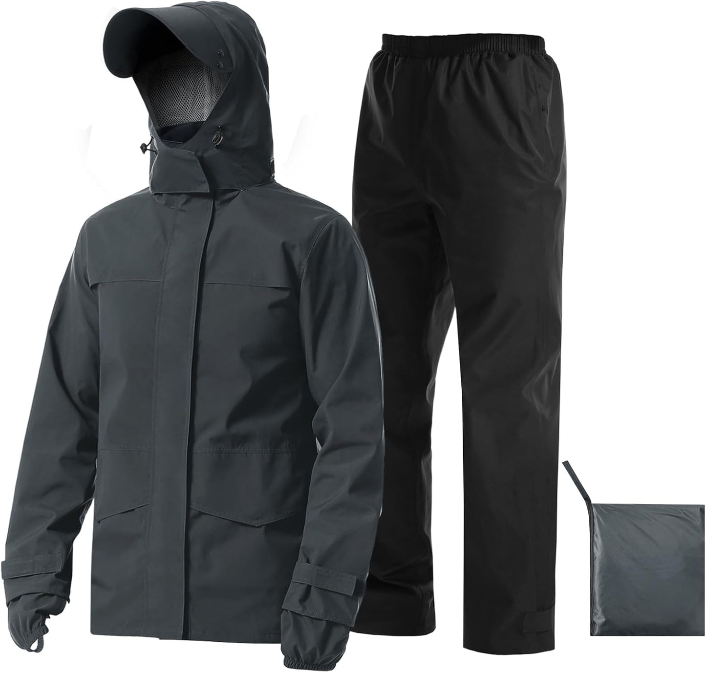 Rain Suit Waterproof Jacket with Pants 2 Pieces Breathable Lightweight Packable Raincoat with Hooded Rain Gear Unisex