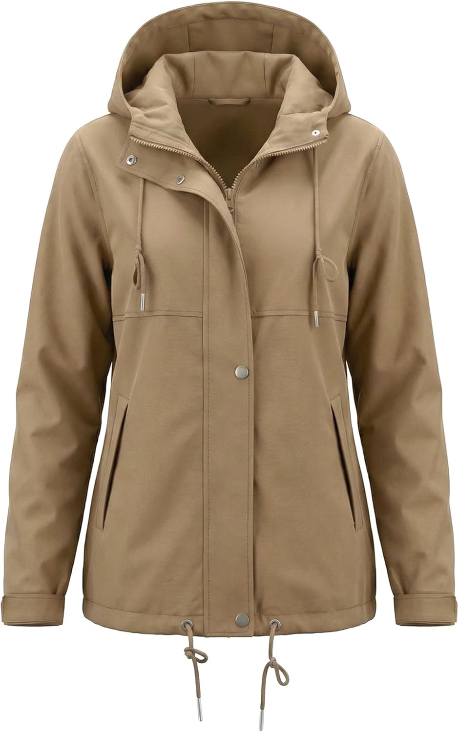 Rain Jacket Women Waterproof Lightweight Drawstring Zip Rain Coats Hiking Outdoor Travel Windbreaker with Hood