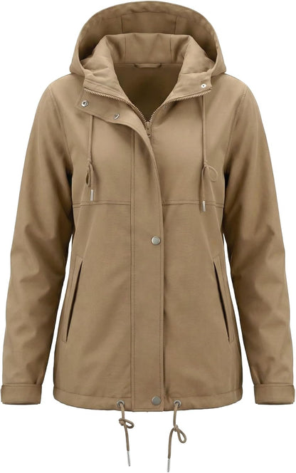 Rain Jacket Women Waterproof Lightweight Drawstring Zip Rain Coats Hiking Outdoor Travel Windbreaker with Hood