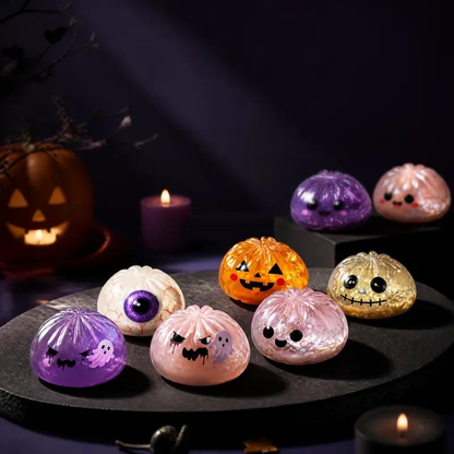Cute Halloween scary ghost Maruko squeeze toy set, portable stress-relief hand squeeze toys