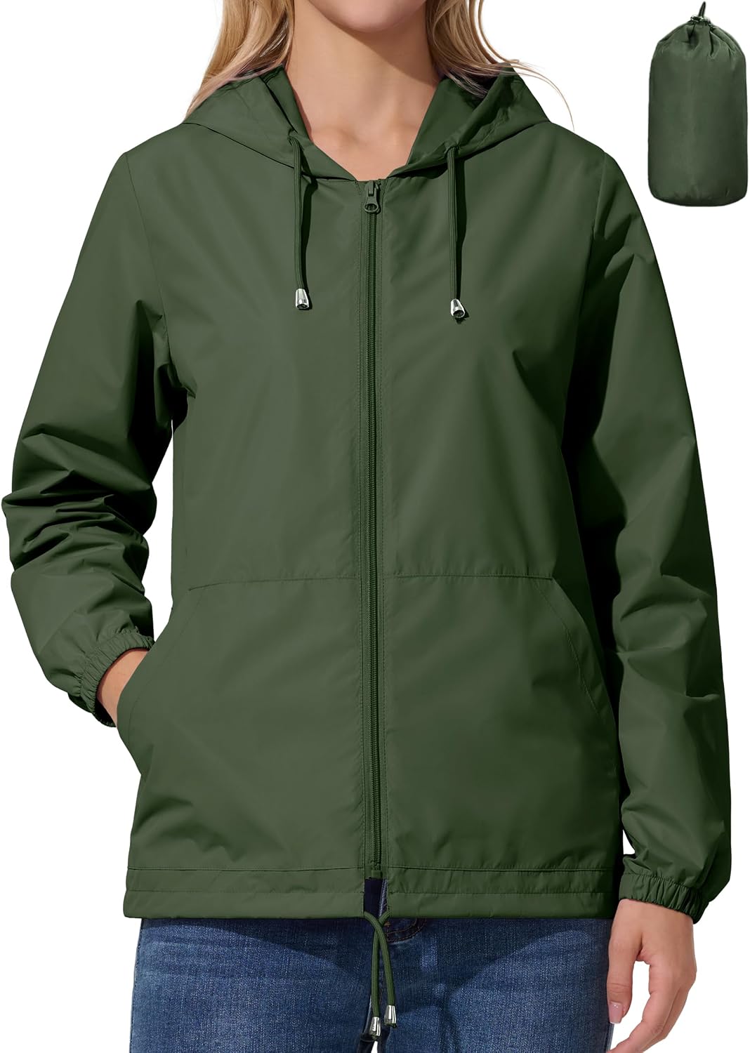 Womens Rain Jacket Lightweight Windbreaker Waterproof Raincoat Cycling Running Hiking Gear Hood Packable