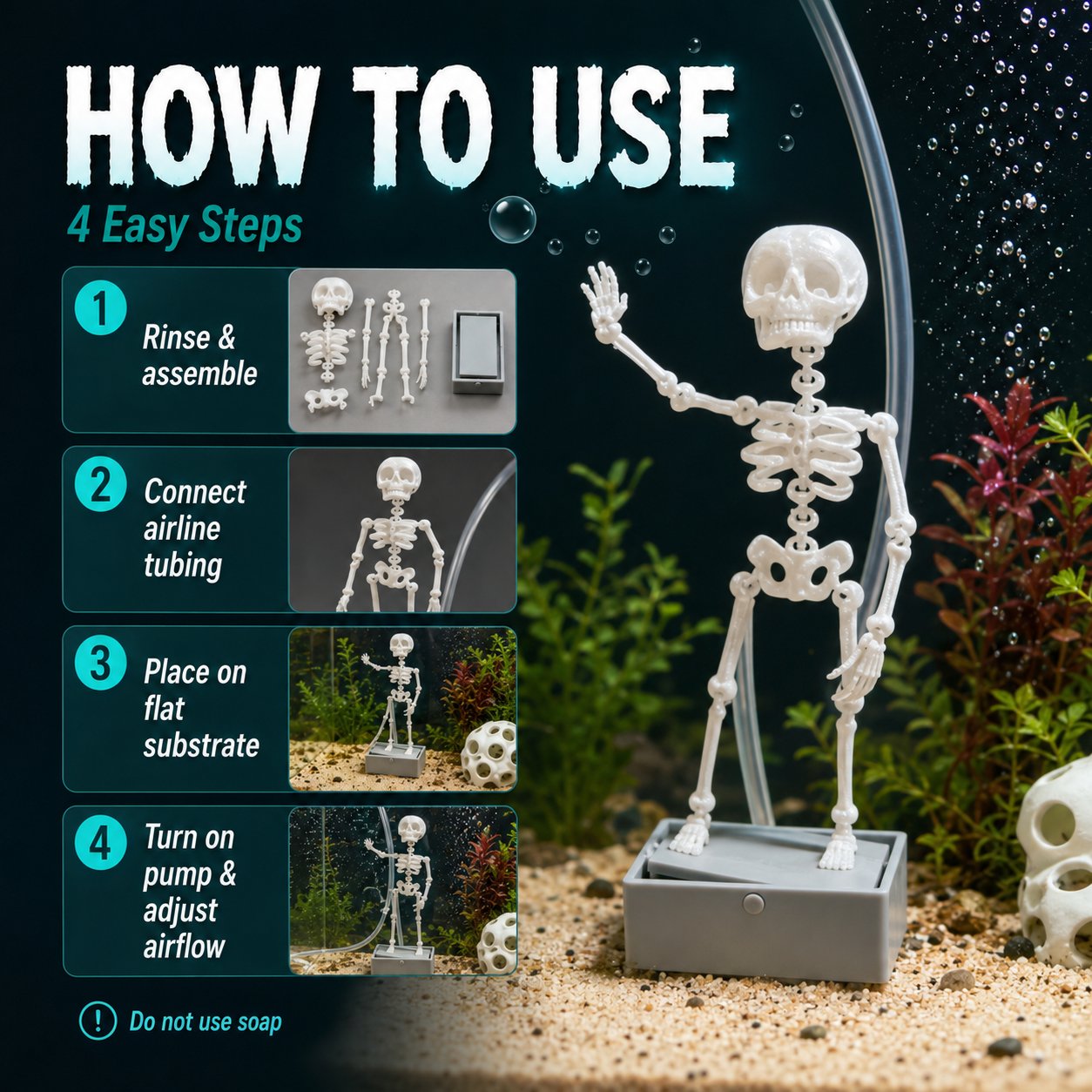 🫧 Air-Driven Dancing Skeleton Aquarium Ornament 🐠