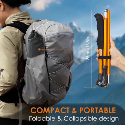 Collapsible Trekking Pole 7075 Aluminum Adjustable 43.3"-51.2" Hiking Pole Quick-Lock Design, Walking Sticks for Hiking/Camping/Travel (Matte Orange)
