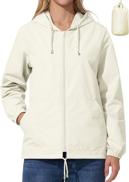 Womens Rain Jacket Lightweight Windbreaker Waterproof Raincoat Cycling Running Hiking Gear Hood Packable