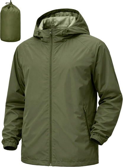 Men's Rain Jacket Windbreaker Waterproof Jacket Raincoat Cycling Running Hiking Gear Hood Lightweight Packable