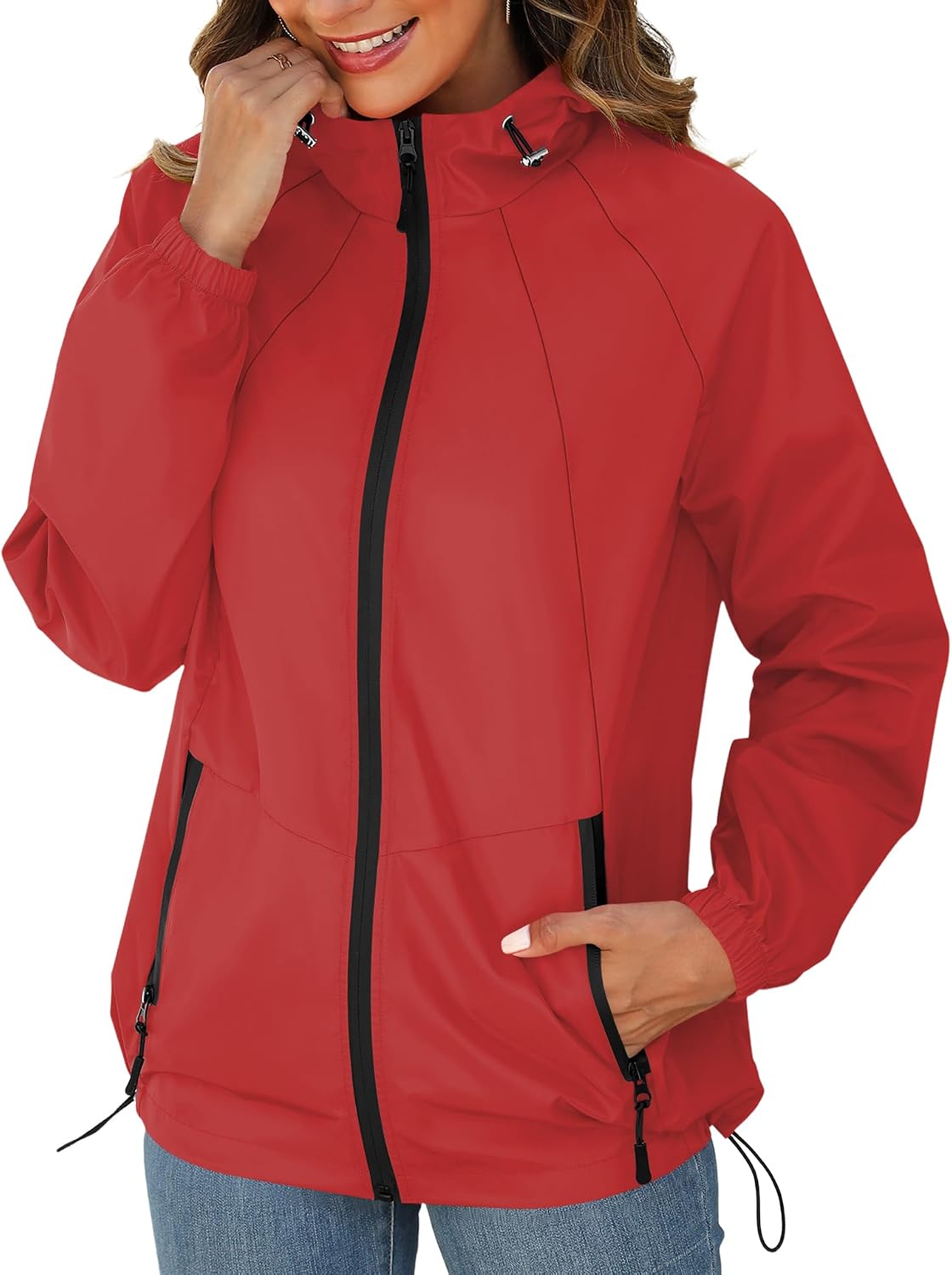 Rain Jacket for Women Waterproof Lightweight Windbreaker Jacket with Hood Packable Raincoat with Pockets S-3XL