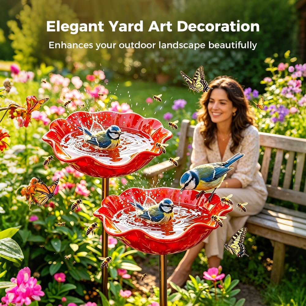 Wravion™ Handmade Metal Flower Garden Stake Bird Bath
