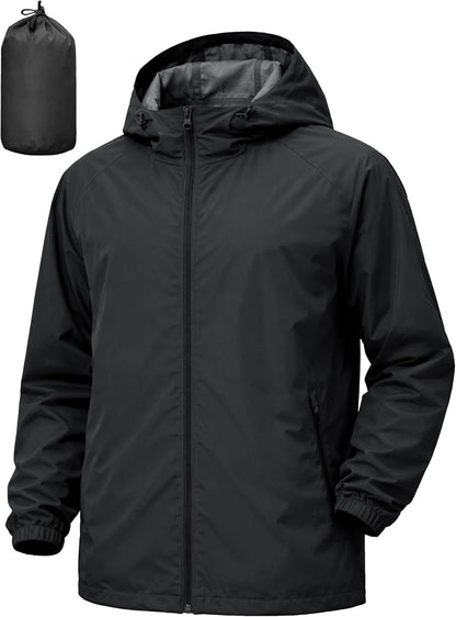 Men's Rain Jacket Windbreaker Waterproof Jacket Raincoat Cycling Running Hiking Gear Hood Lightweight Packable