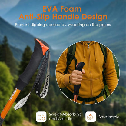 Collapsible Trekking Pole 7075 Aluminum Adjustable 43.3"-51.2" Hiking Pole Quick-Lock Design, Walking Sticks for Hiking/Camping/Travel (Matte Orange)