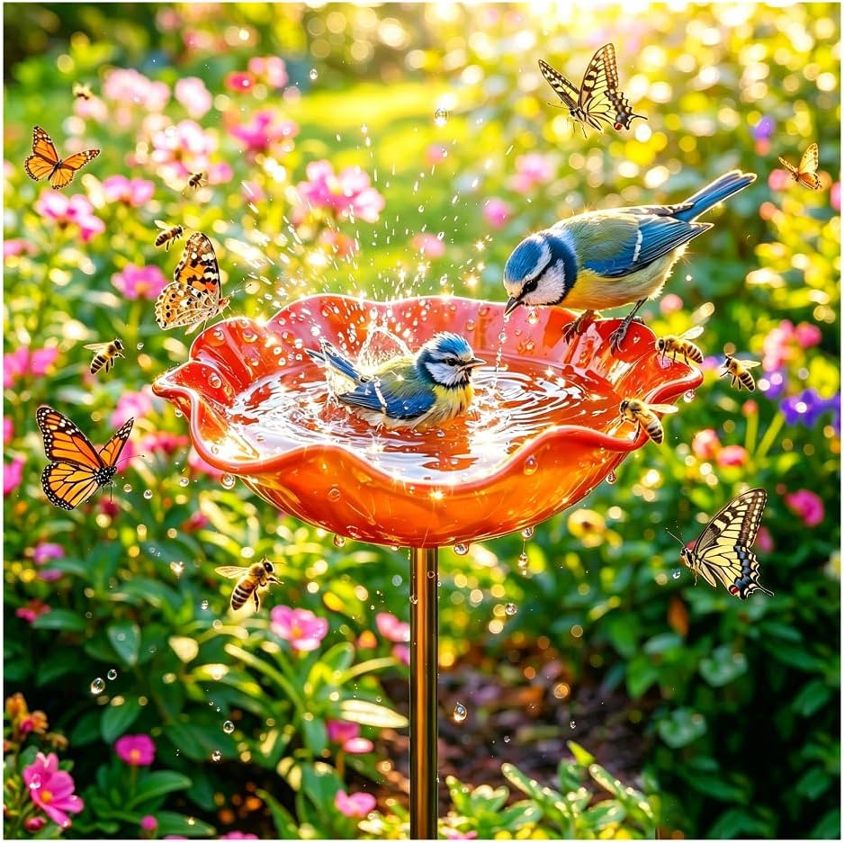 Wravion™ Handmade Metal Flower Garden Stake Bird Bath