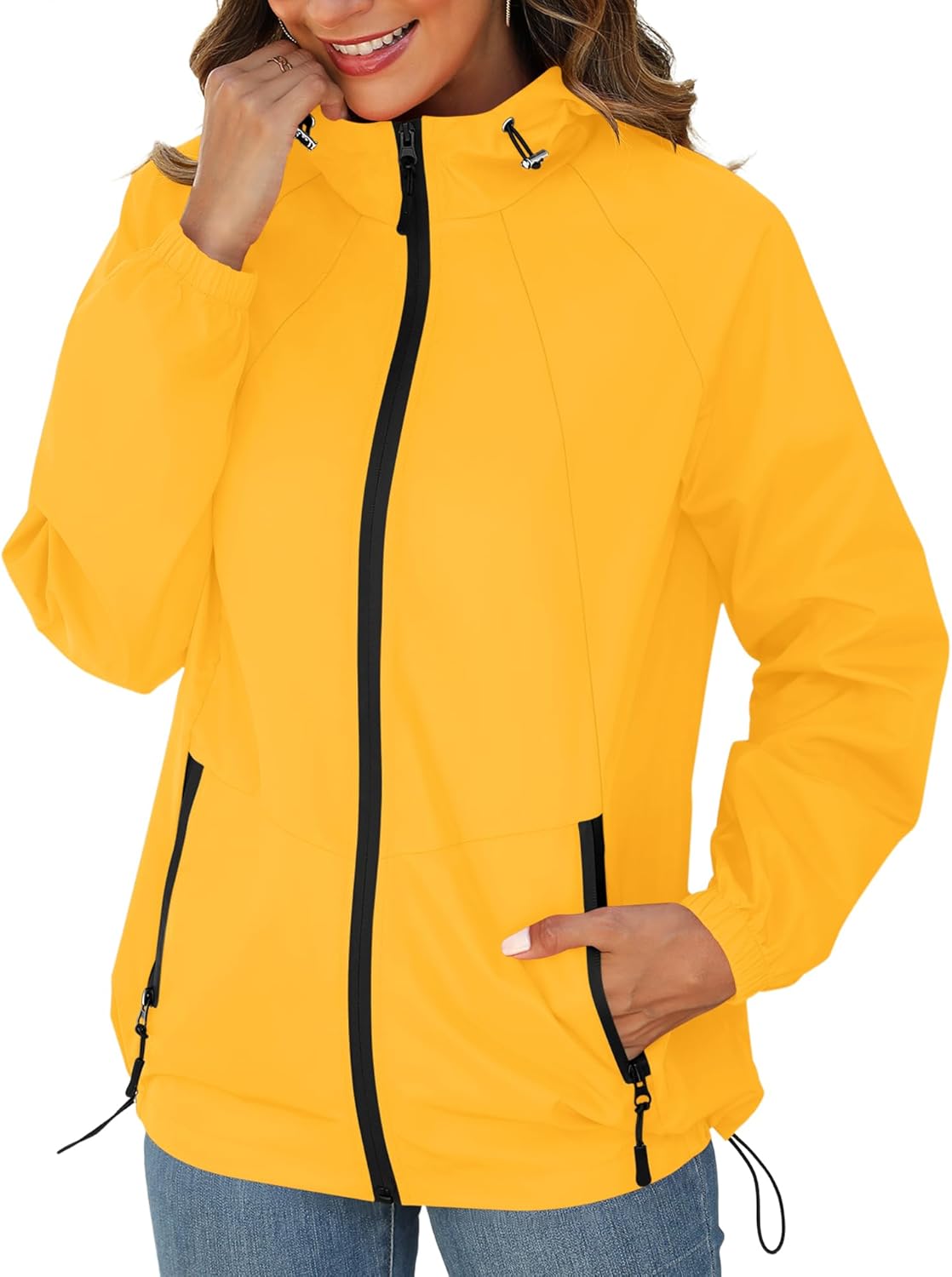 Rain Jacket for Women Waterproof Lightweight Windbreaker Jacket with Hood Packable Raincoat with Pockets S-3XL