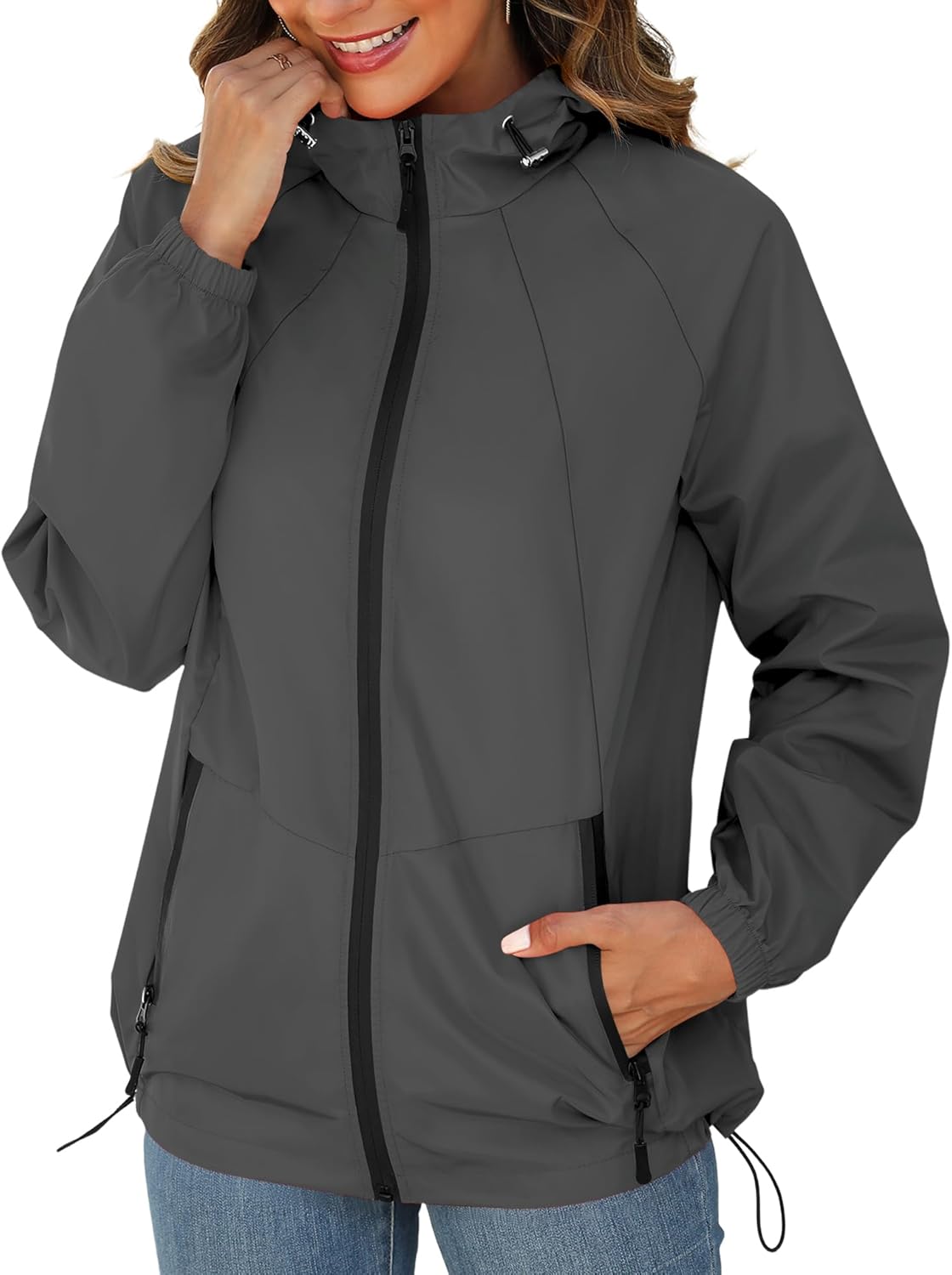 Rain Jacket for Women Waterproof Lightweight Windbreaker Jacket with Hood Packable Raincoat with Pockets S-3XL