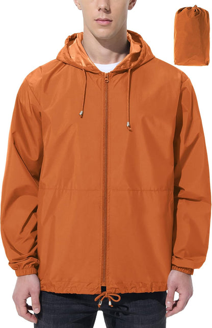 Mens Rain Jacket Raincoat Windbreaker Running Waterproof Lightweight Packable with Hood Travel Hiking Cycling