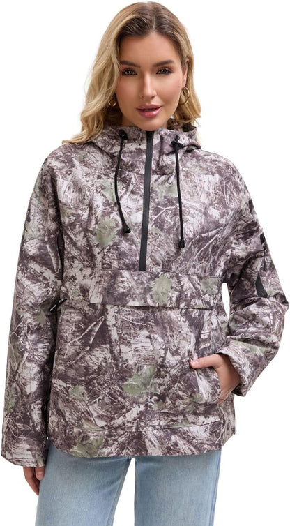 Rain Jacket Women, Women’s Lightweight Anorak Pullover Hoodie Jacket, Water-Resistant