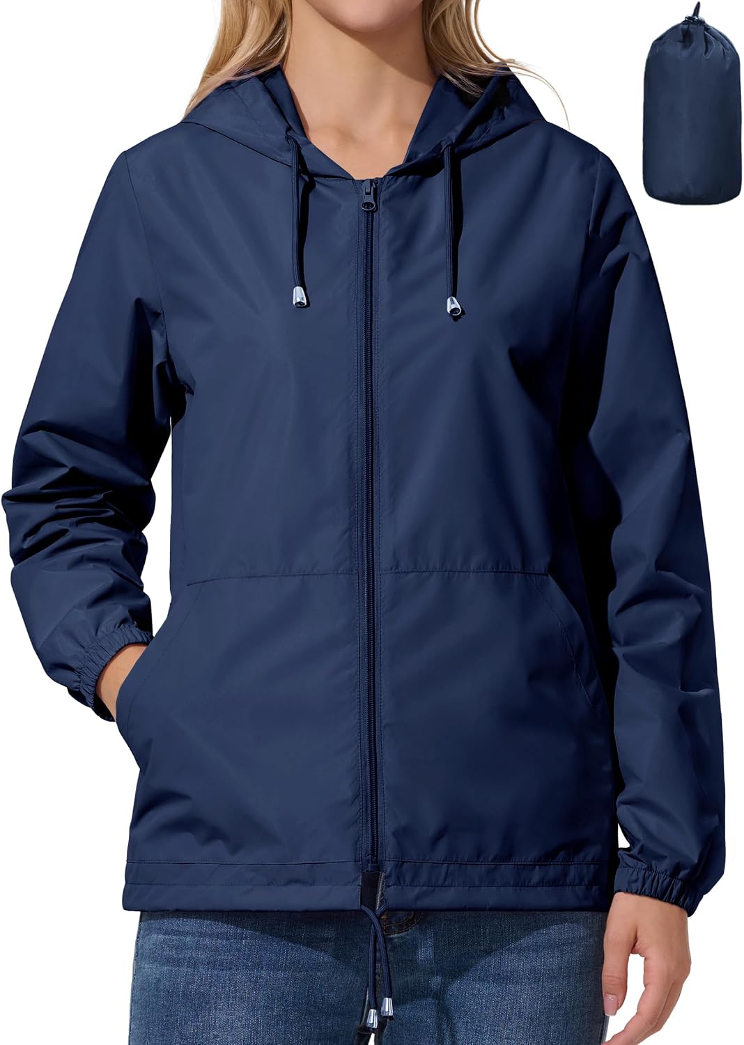 Womens Rain Jacket Lightweight Windbreaker Waterproof Raincoat Cycling Running Hiking Gear Hood Packable