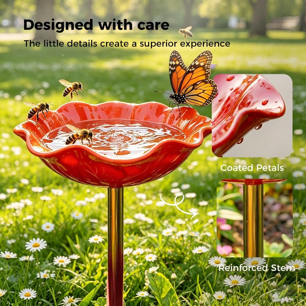 Wravion™ Handmade Metal Flower Garden Stake Bird Bath