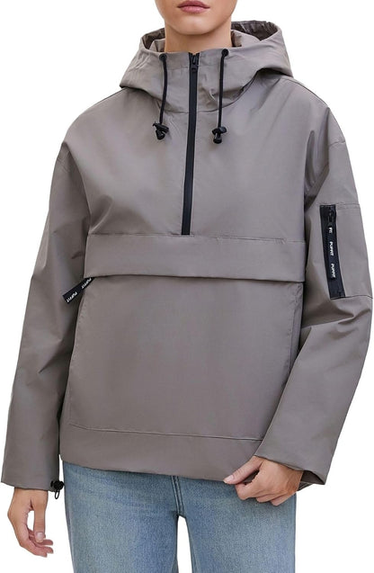 Rain Jacket Women, Women’s Lightweight Anorak Pullover Hoodie Jacket, Water-Resistant