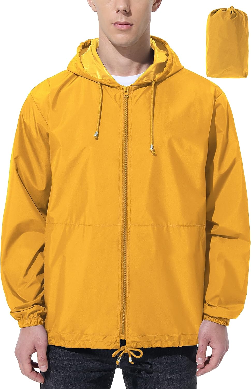 Mens Rain Jacket Raincoat Windbreaker Running Waterproof Lightweight Packable with Hood Travel Hiking Cycling