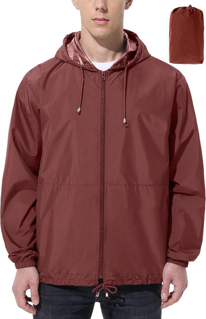 Mens Rain Jacket Raincoat Windbreaker Running Waterproof Lightweight Packable with Hood Travel Hiking Cycling