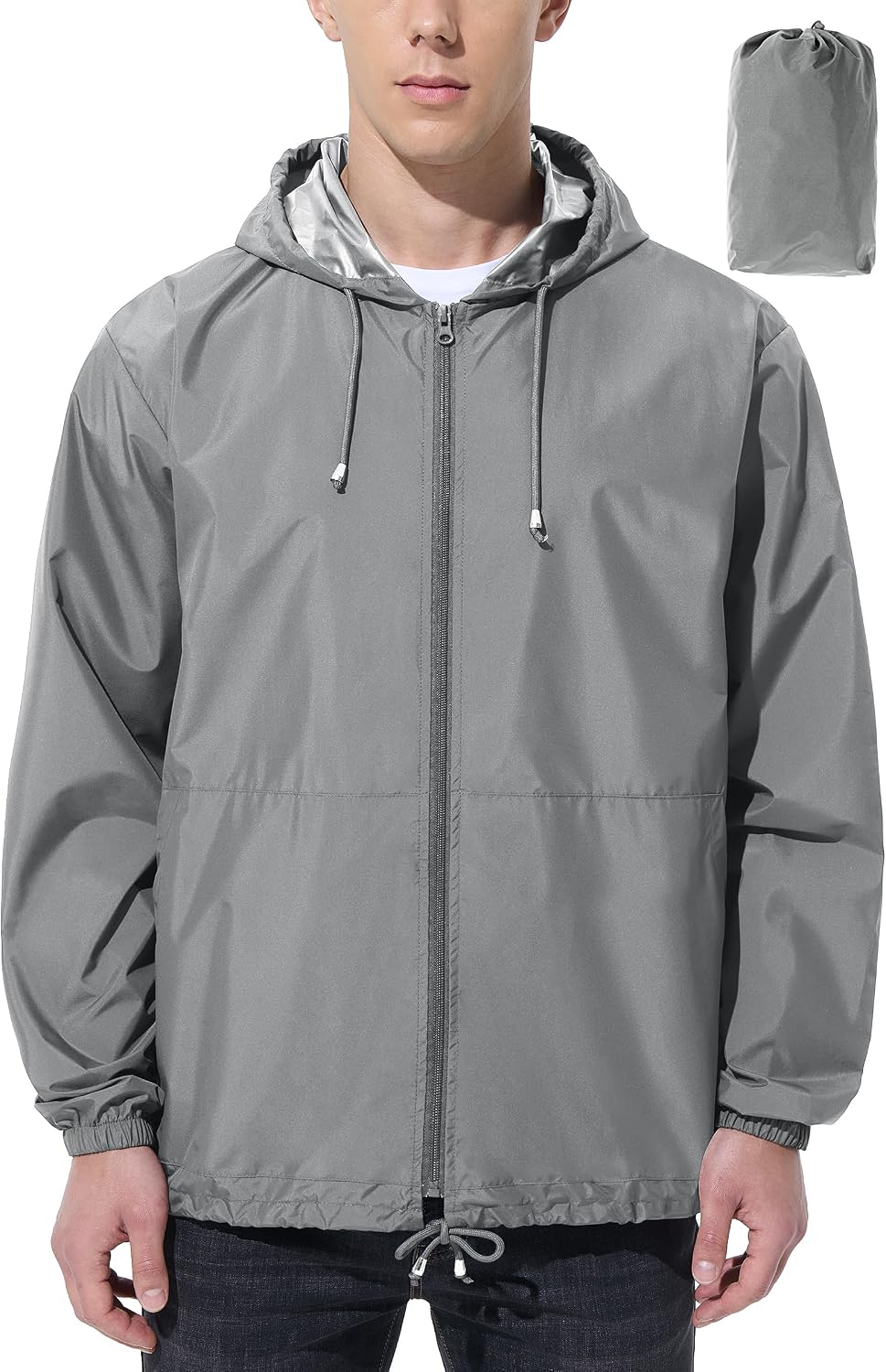 Mens Rain Jacket Raincoat Windbreaker Running Waterproof Lightweight Packable with Hood Travel Hiking Cycling