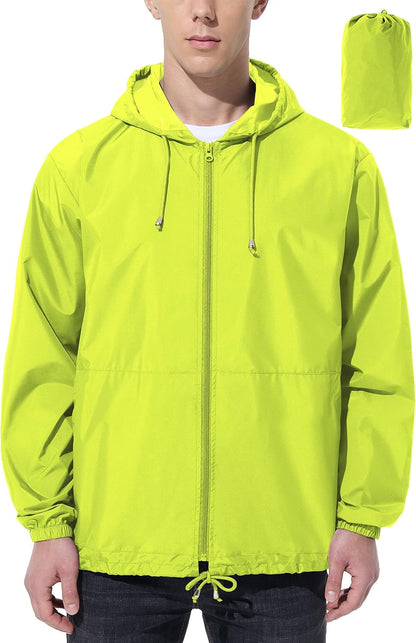 Mens Rain Jacket Raincoat Windbreaker Running Waterproof Lightweight Packable with Hood Travel Hiking Cycling