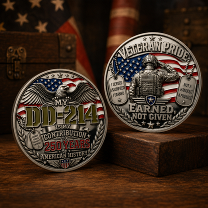 DD-214 Veteran Honor 3-Piece Gift Set – Embroidered Cap, Coin & Bracelet