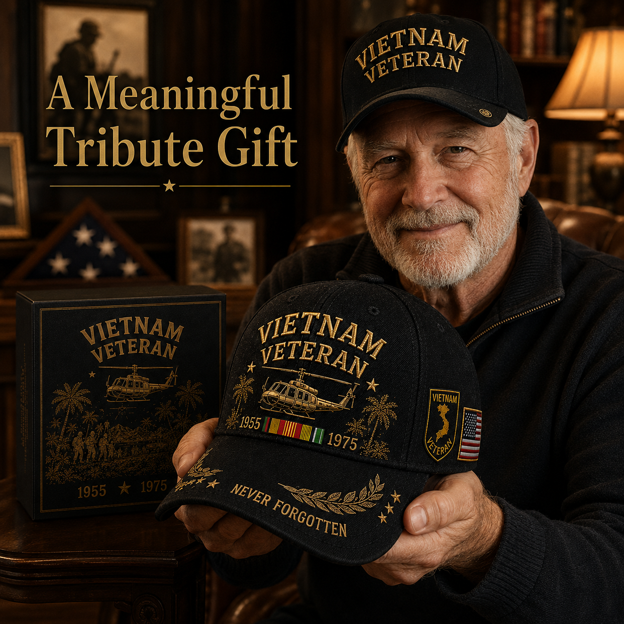 Vietnam Veteran 1955–1975 Memorial Embroidered Cap