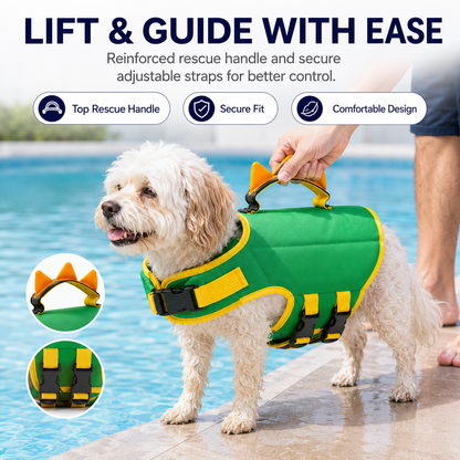 Dinosaur Dog Swim Float Vest with Chin Support & Rescue Handle!!!