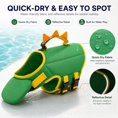 Dinosaur Dog Swim Float Vest with Chin Support & Rescue Handle!!!