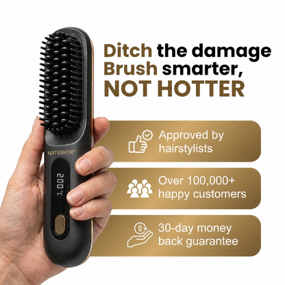 Black Compact Portable Heated Comb Straightener - USB Type-C Charge, 3 Heat Modes, Lightweight Wireless Adjustable Tool for Smooth, Frizz-Free Hair (Portable Hair Straightener for Travel)