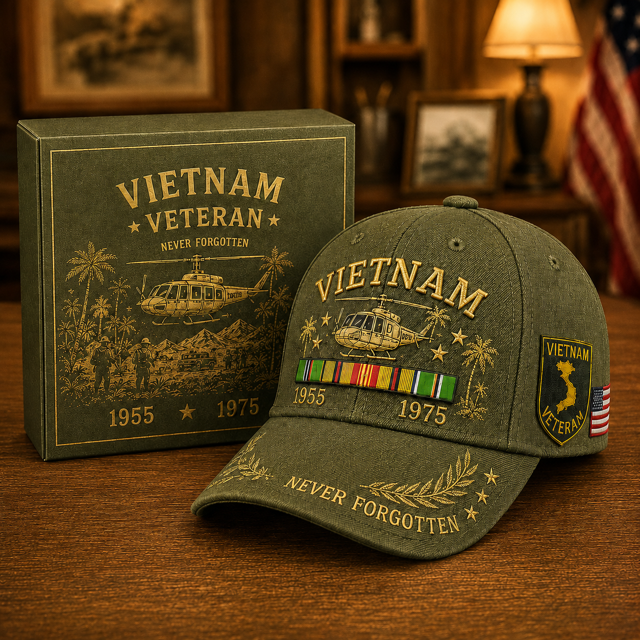 Vietnam Veteran 1955–1975 Memorial Embroidered Cap