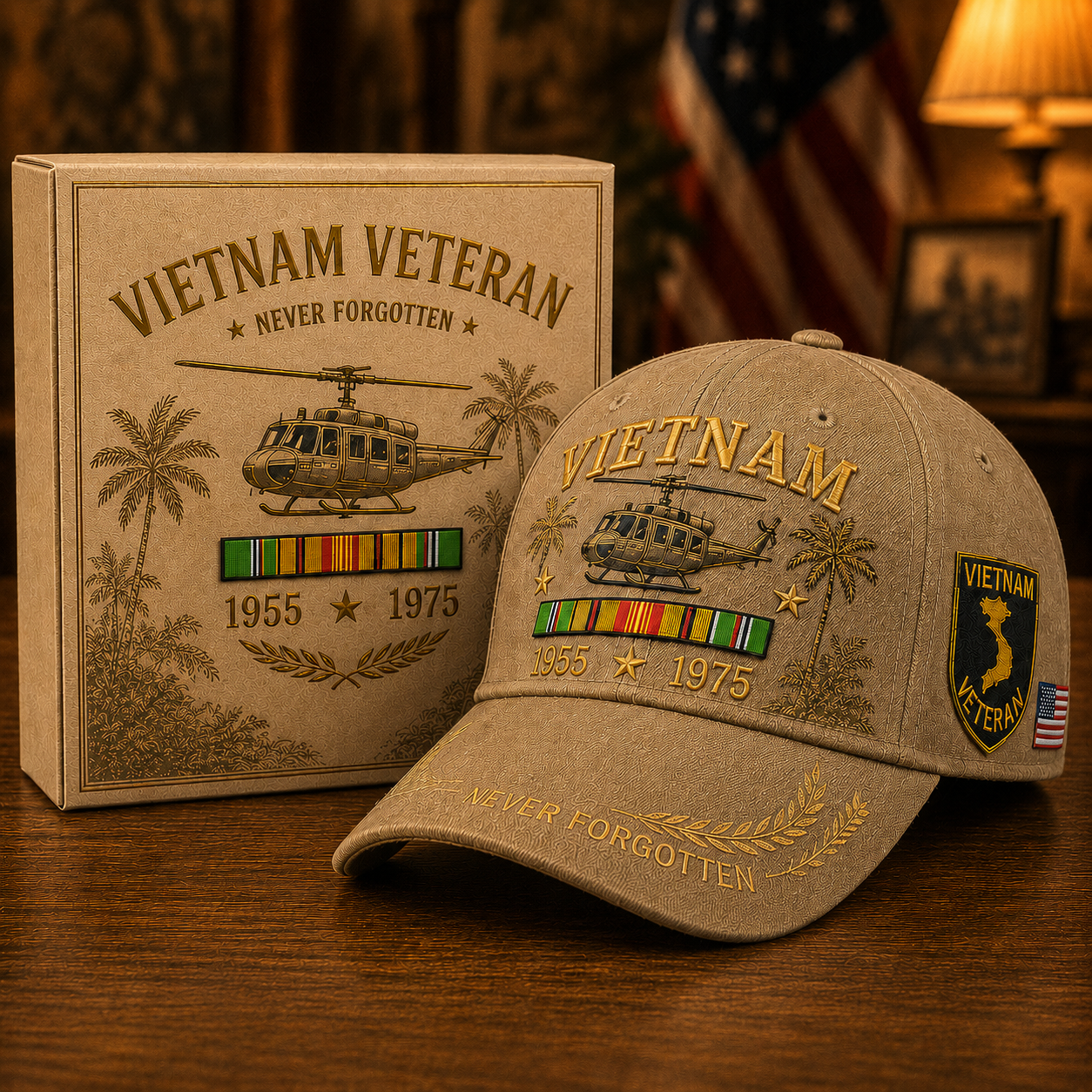 Vietnam Veteran 1955–1975 Memorial Embroidered Cap