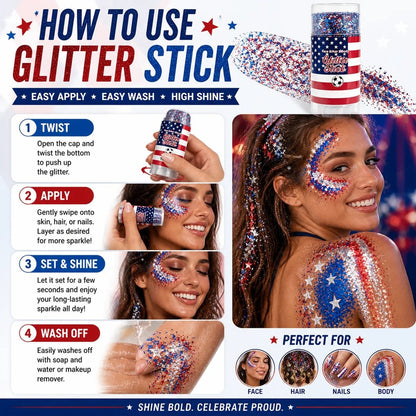 🦅4th of July Glitter Stick✨Red, White & Blue Body & Hair Sparkle.