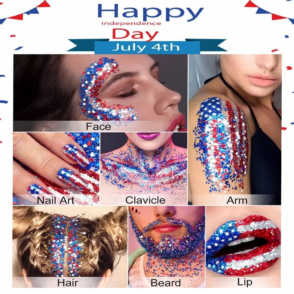 🦅4th of July Glitter Stick✨Red, White & Blue Body & Hair Sparkle.