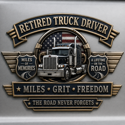 Retired Truck Driver Miles Grit Freedom Metal Car Emblem