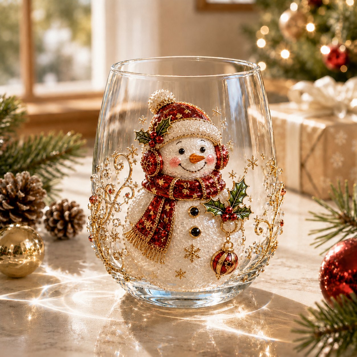 3D Christmas Glass Art Cup