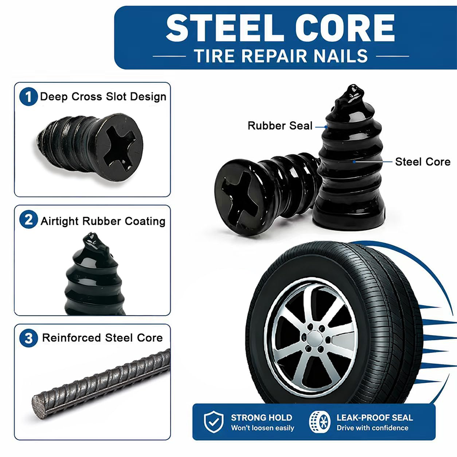 60PCS Self-Sealing Tire Repair Rubber Nails Kit with 2 Sizes