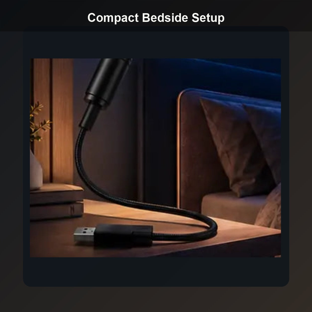 Compact bedside projector lamp setup
