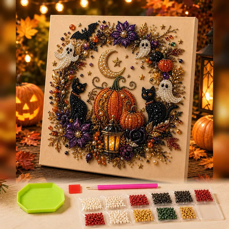 Halloween Pearl Art DIY Kit – Turn Tiny Pearls into Spooky-Cute Magic