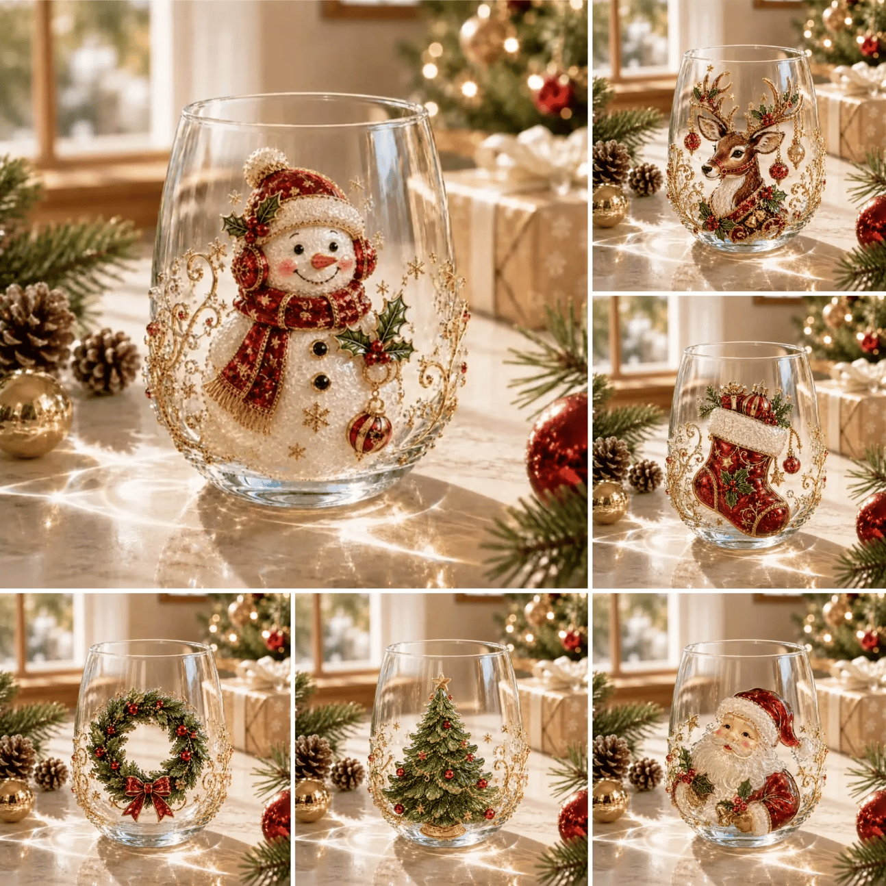 3D Christmas Glass Art Cup