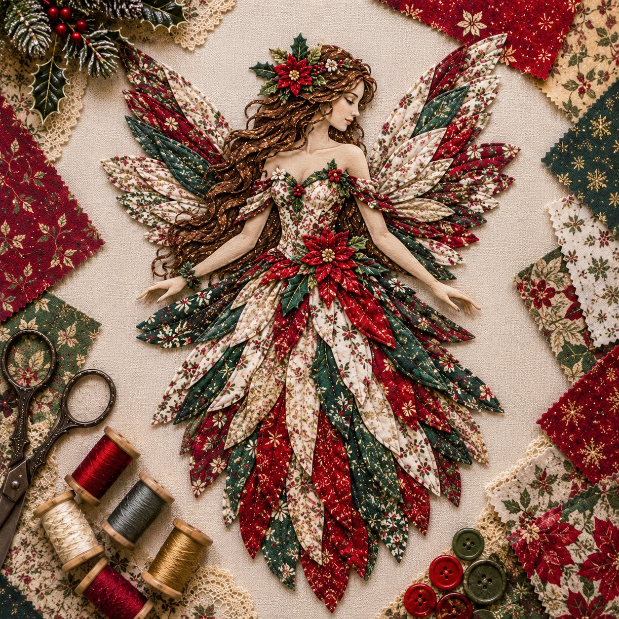 Premium Fairy Patchwork DIY Kit | High-Quality Layered Fabric with Floral Wings DIY Handmade Fantasy Wall Decor ✨