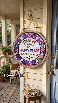 Stained Glass-Style Happy Place Hanging Suncatcher | Sunlight-Catching Quote Decor for Windows, Porches, Patios & Gifts ✨