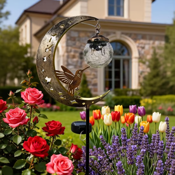 Hummingbird Moon Solar Garden Stake Light