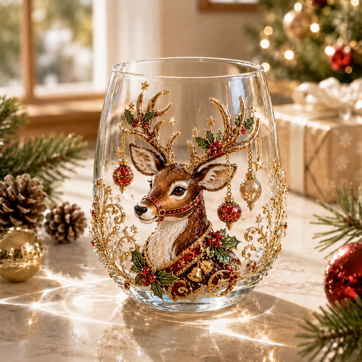 3D Christmas Glass Art Cup