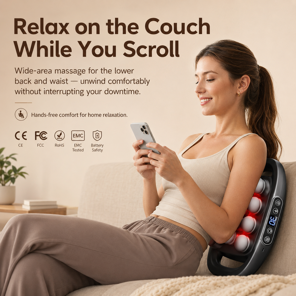 16-Head Deep Tissue Back Massager – Red Light, 30 Speeds & Hands-Free Relief