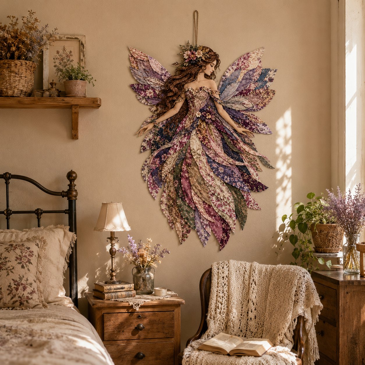 Premium Fairy Patchwork DIY Kit | High-Quality Layered Fabric with Floral Wings DIY Handmade Fantasy Wall Decor ✨