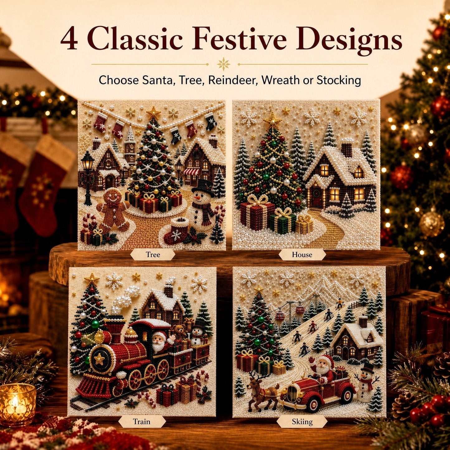 🎄🎅 Premium 3D Pearl Christmas Wall Art Kit | Luxury Flocked Canvas with Scratch-Resistant Non-Fading Pearl Beads DIY Holiday Decor ⛄️❄️
