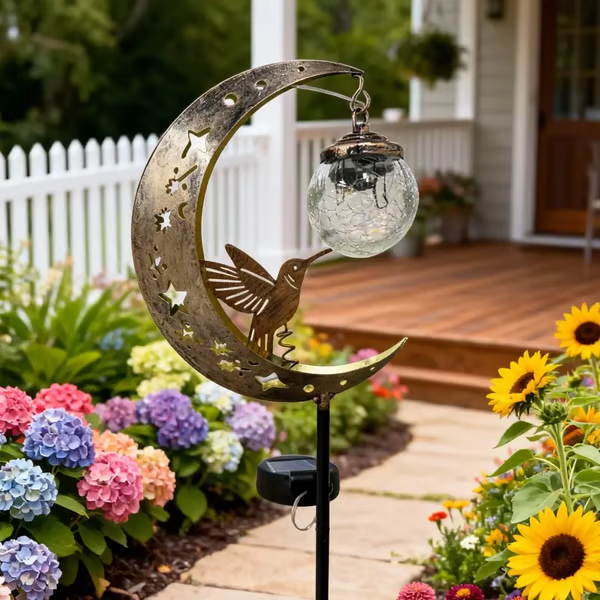 Hummingbird Moon Solar Garden Stake Light