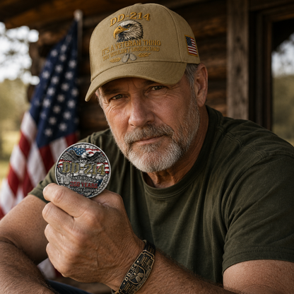 DD-214 Veteran Honor 3-Piece Gift Set – Embroidered Cap, Coin & Bracelet